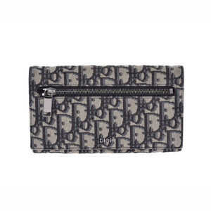 CHRISTIAN DIOR Navy Blue Jacquard Canvas Chain Wallet